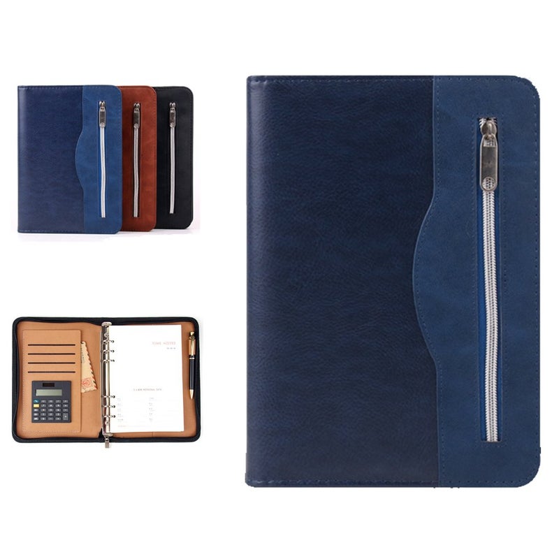 SAYEEC Executive Conference Folder A5 Zipped Portfolio Binder Faux Leather Padfolio Refillable Business Notebook Organizer with Calculator Loose Leaf Paper Gift for Man Women - Image 1
